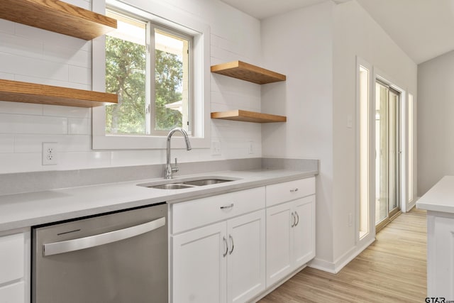 kitchen featuring sink, white cabinetry, a wealth of natural light, and dishwasher