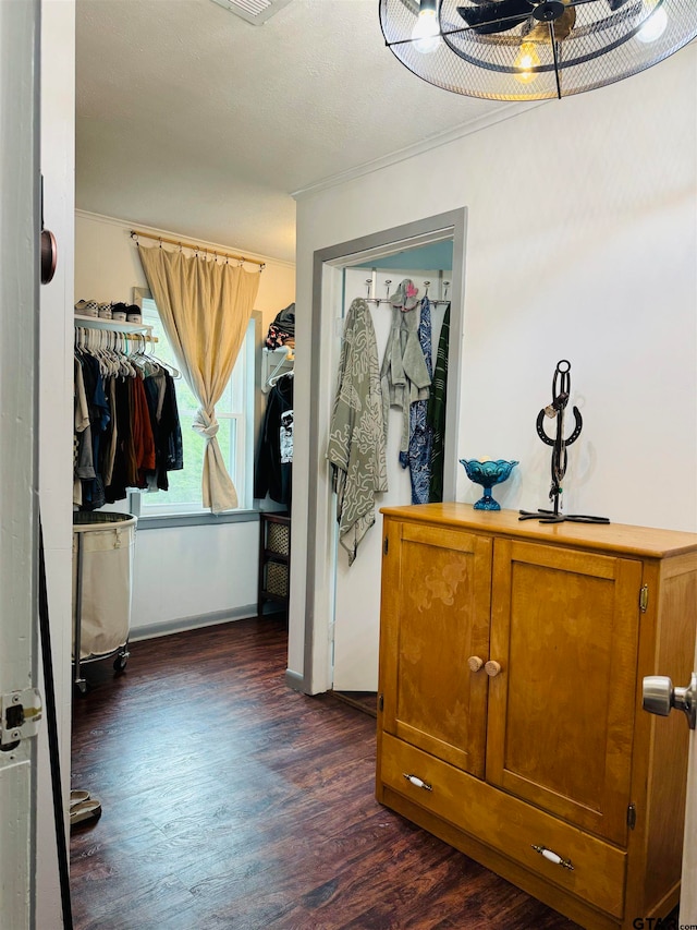 corridor with dark hardwood / wood-style flooring