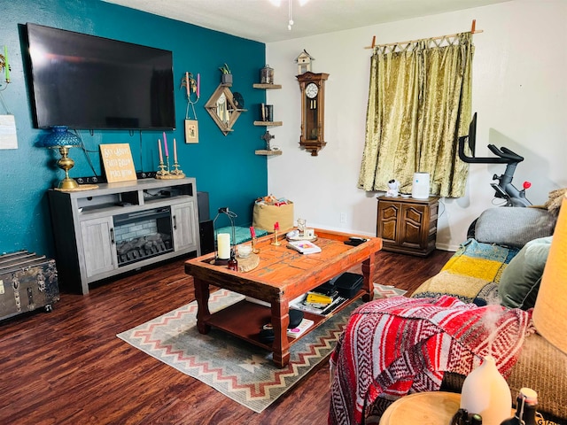 living room with dark hardwood / wood-style floors