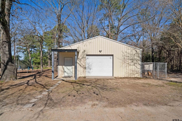 garage with a trampoline