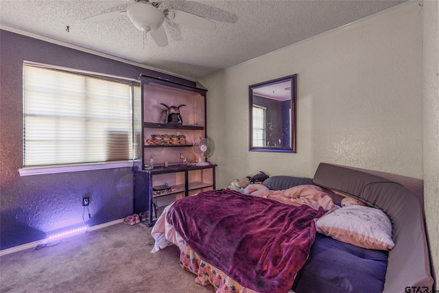 1304 Azalea Dr, Sulphur Springs, TX 75482 - bedroom featuring a textured wall, a textured ceiling, carpet floors, and ceiling fan