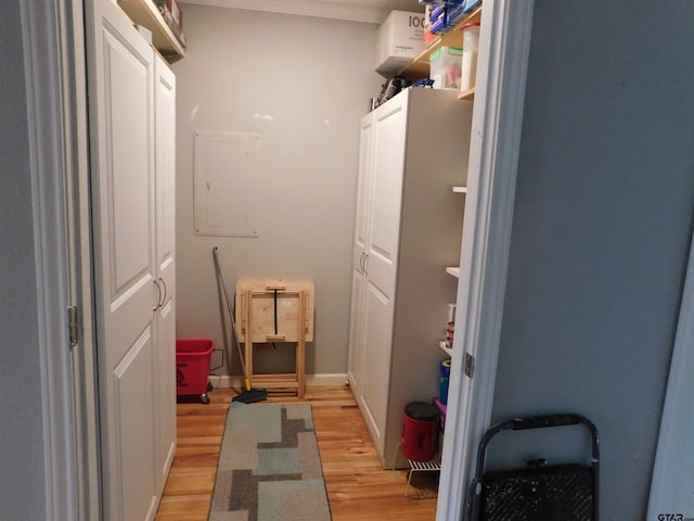 interior space featuring light wood-style flooring and electric panel
