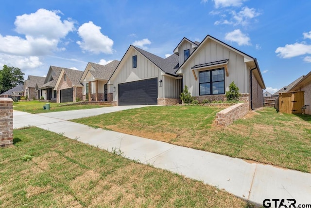 7130 Alexander Dr, Tyler, TX 75707 - modern inspired farmhouse with board and batten siding, concrete driveway, a garage, and brick siding
