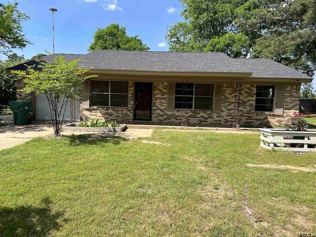106 Hilltop Dr, Naples, TX 75568 - ranch-style home featuring brick siding, concrete driveway, a front yard, and an attached garage