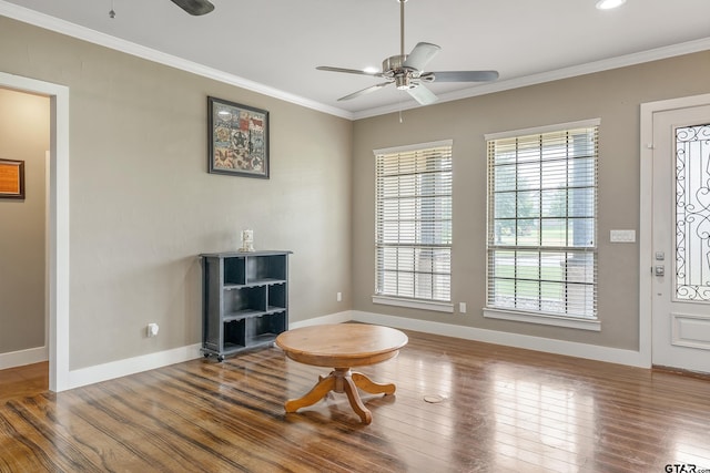 275 Babatwa Ln, Bullard, TX 75757 - sitting room with ceiling fan, wood finished floors, and ornamental molding