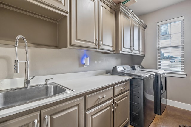 275 Babatwa Ln, Bullard, TX 75757 - laundry area with cabinet space, washer and dryer, and tile patterned flooring