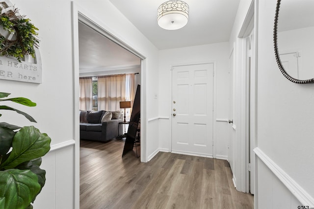 foyer entrance with light hardwood / wood-style flooring