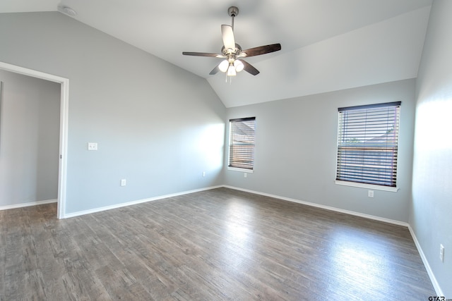 107 Oliver Wendell Ct, Mount Vernon, TX 75457 - empty room featuring lofted ceiling, ceiling fan, a smoke detector, and wood finished floors