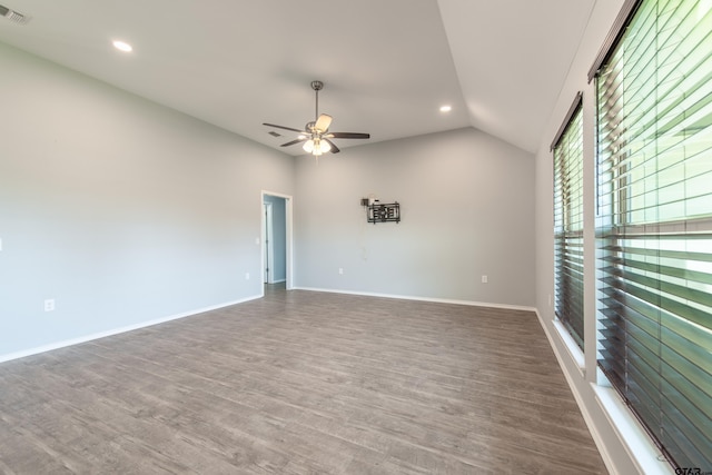 107 Oliver Wendell Ct, Mount Vernon, TX 75457 - unfurnished room with wood finished floors, a ceiling fan, recessed lighting, vaulted ceiling, and baseboards