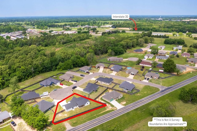 107 Oliver Wendell Ct, Mount Vernon, TX 75457 - aerial perspective of suburban area with property boundaries highlighted