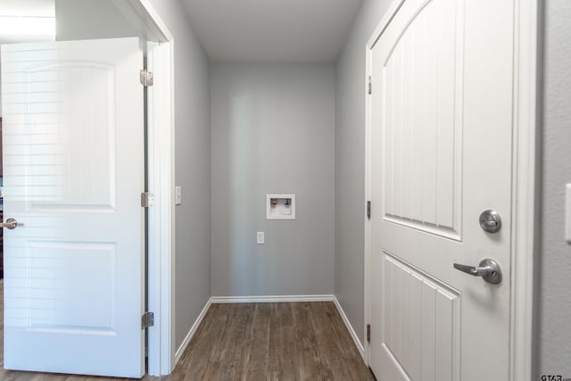 107 Oliver Wendell Ct, Mount Vernon, TX 75457 - washroom featuring hookup for a washing machine, dark wood finished floors, and baseboards