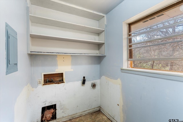 laundry area with washer hookup, electric panel, and hookup for an electric dryer