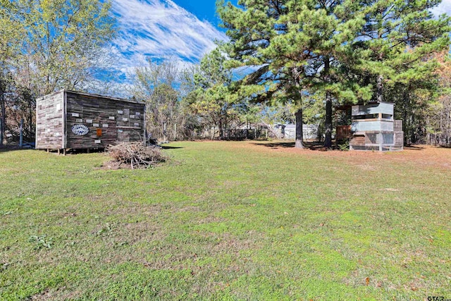 view of yard with an outbuilding