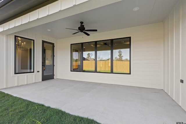 view of patio with ceiling fan