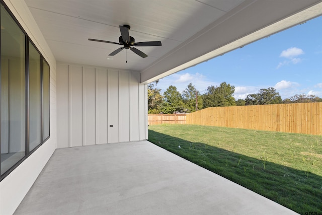 view of patio featuring ceiling fan