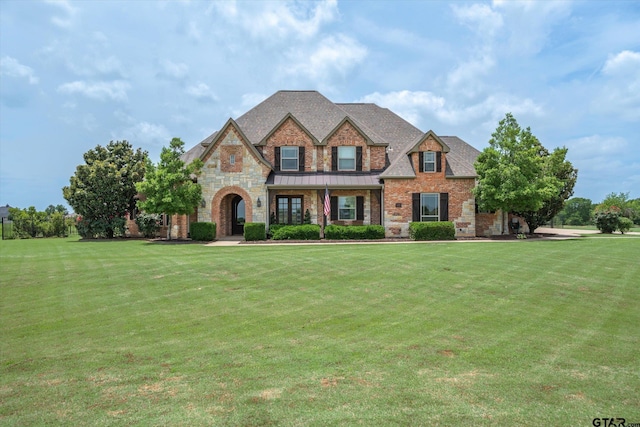1299 Shadow Lks, Terrell, TX 75160 - view of front of home with a front lawn, a standing seam roof, and stone siding