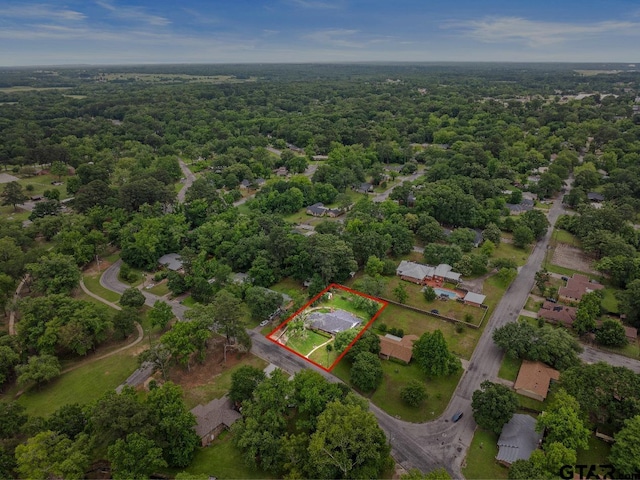 306 Dellwood Dr, Mount Pleasant, TX 75455 - aerial view of property and surrounding area with property parcel outlined and a heavily wooded area