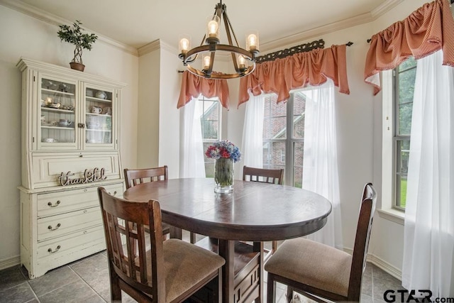 502 Northcreek Dr, Chandler, TX 75758 - tiled dining space with a chandelier, ornamental molding, and baseboards