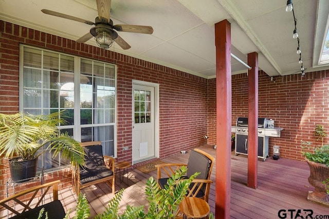 502 Northcreek Dr, Chandler, TX 75758 - wooden deck featuring grilling area and a ceiling fan