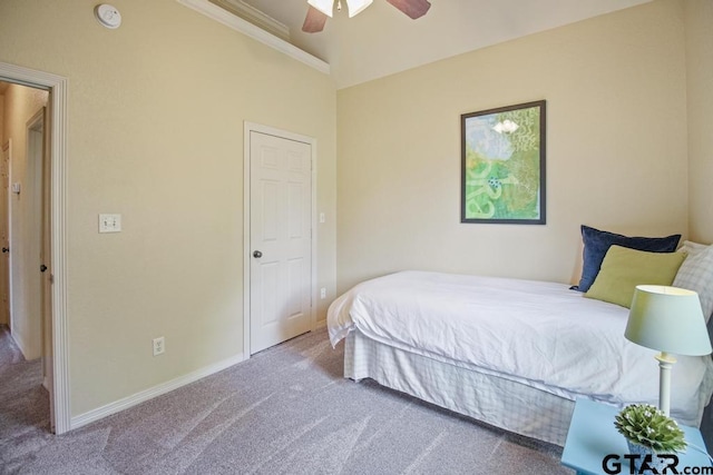 502 Northcreek Dr, Chandler, TX 75758 - bedroom featuring carpet floors, crown molding, baseboards, and ceiling fan