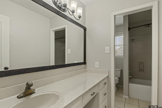 full bathroom featuring tile patterned flooring, vanity, tub / shower combination, and toilet