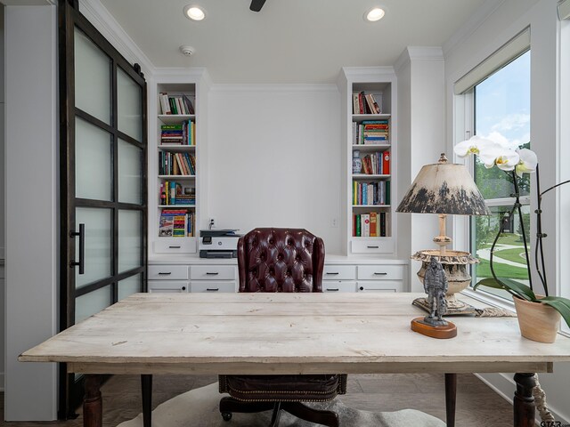1555 Maple Crk, Tyler, TX 75703 - office featuring ornamental molding, recessed lighting, and built in features