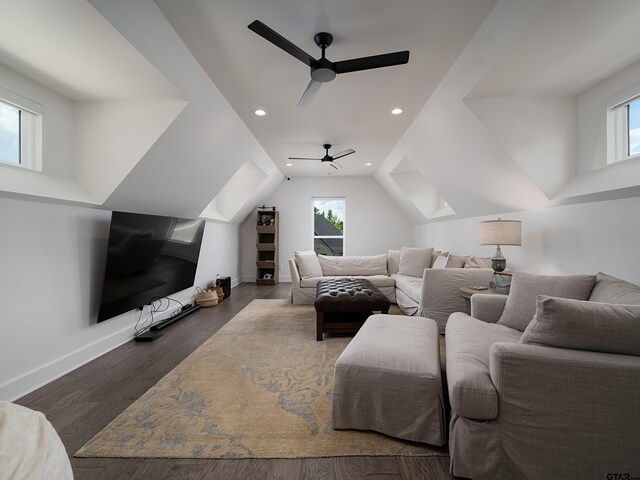 1555 Maple Crk, Tyler, TX 75703 - living room featuring a skylight, a ceiling fan, recessed lighting, and wood finished floors