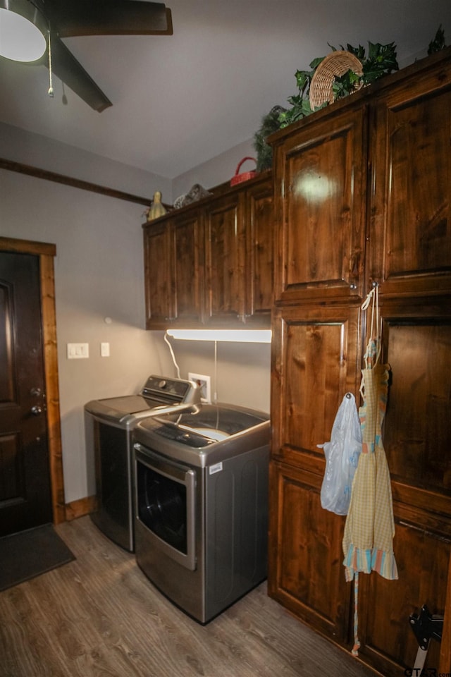 5000 Fm 315 S, Chandler, TX 75758 - washroom with washing machine and clothes dryer, cabinet space, wood finished floors, and a ceiling fan