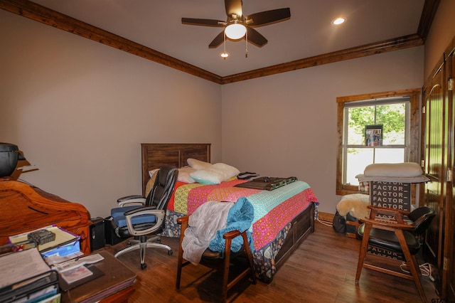 5000 Fm 315 S, Chandler, TX 75758 - bedroom featuring ornamental molding, wood finished floors, an office area, recessed lighting, and a ceiling fan