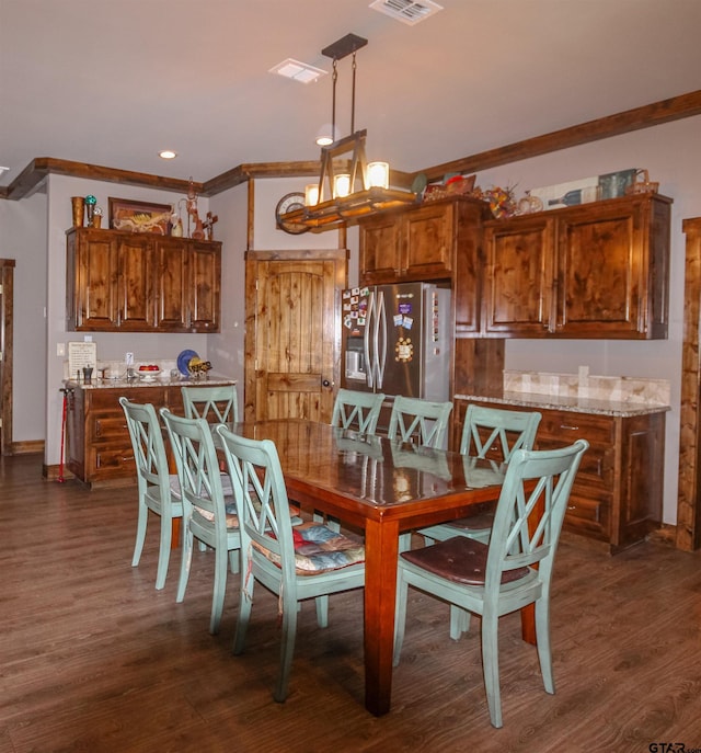 5000 Fm 315 S, Chandler, TX 75758 - dining area with dark wood-type flooring, ornamental molding, baseboards, and recessed lighting