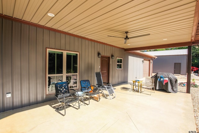 5000 Fm 315 S, Chandler, TX 75758 - view of patio / terrace featuring area for grilling, a garage, and ceiling fan