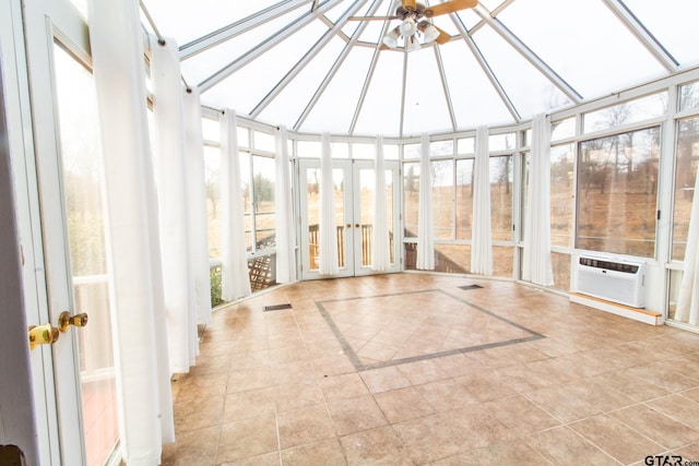 unfurnished sunroom with cooling unit, visible vents, and french doors