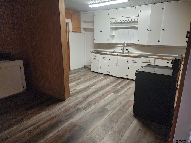 kitchen with sink, white cabinets, and light hardwood / wood-style floors