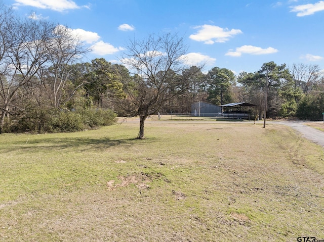 view of yard with driveway and a carport