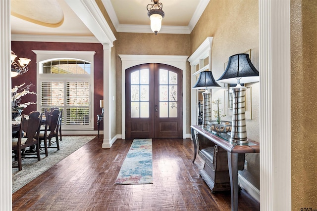 11187 Hunters Trl, Flint, TX 75762 - foyer with french doors, wood finished floors, and ornamental molding