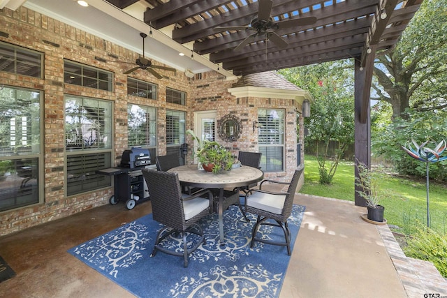11187 Hunters Trl, Flint, TX 75762 - view of patio featuring ceiling fan, outdoor dining space, and a pergola