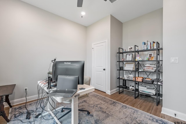 137 Sides Blvd, Bullard, TX 75757 - office space featuring baseboards, wood finished floors, and a ceiling fan