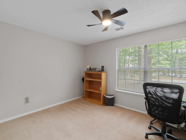 184 Shiprock Path, Holly Lake Ranch, TX 75765 - office featuring light colored carpet, a ceiling fan, and a textured ceiling