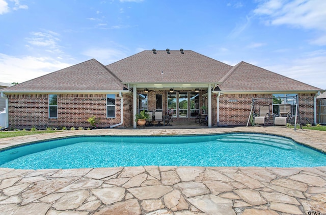 16050 Stonebriar Ct, Lindale, TX 75771 - outdoor pool featuring a ceiling fan and a patio