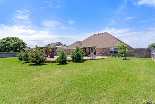 16050 Stonebriar Ct, Lindale, TX 75771 - back of house with a patio area, a fenced backyard, brick siding, and a pool