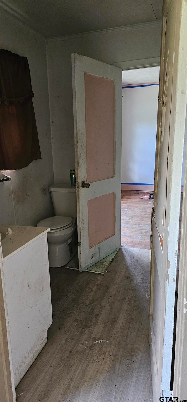 bathroom with toilet and hardwood / wood-style flooring