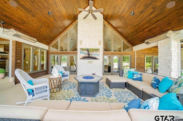 273 Fm 2276, Kilgore, TX 75662 - exterior space featuring french doors, an outdoor living space with a fire pit, and a ceiling fan