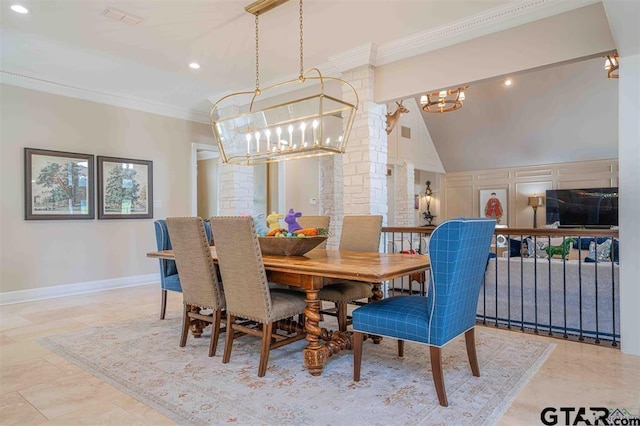 273 Fm 2276, Kilgore, TX 75662 - dining space featuring an inviting chandelier, ornamental molding, decorative columns, and recessed lighting