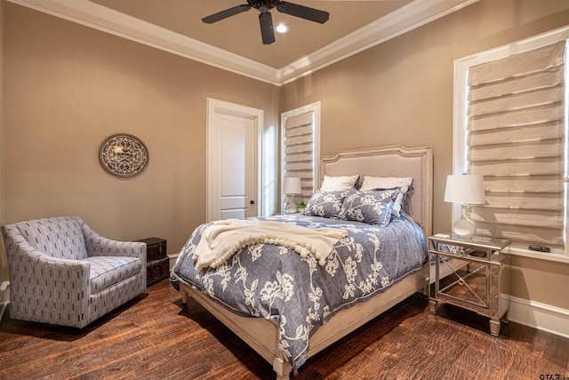 bedroom featuring ceiling fan and ornamental molding