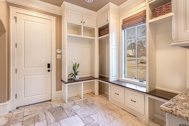 mudroom with built in desk