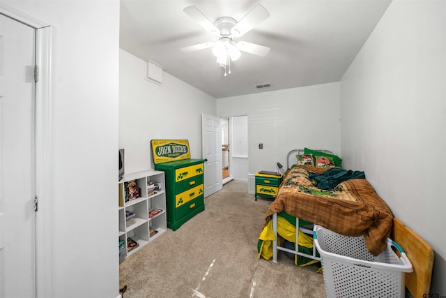 bedroom with carpet floors and ceiling fan