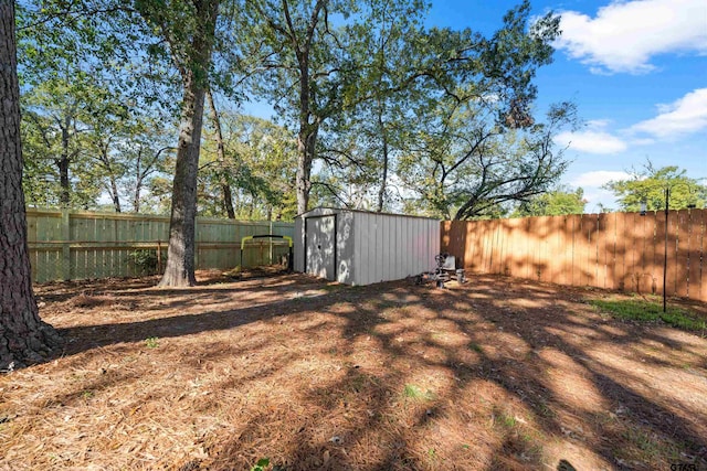 view of yard with a storage shed