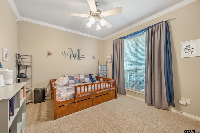 3109 Granbury Ct, Tyler, TX 75707 - bedroom with multiple windows, crown molding, light carpet, and ceiling fan