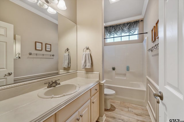 3109 Granbury Ct, Tyler, TX 75707 - bathroom featuring ornamental molding, vanity, shower / bathtub combination, and wood finished floors
