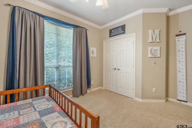 3109 Granbury Ct, Tyler, TX 75707 - bedroom featuring carpet floors, multiple windows, crown molding, and ceiling fan